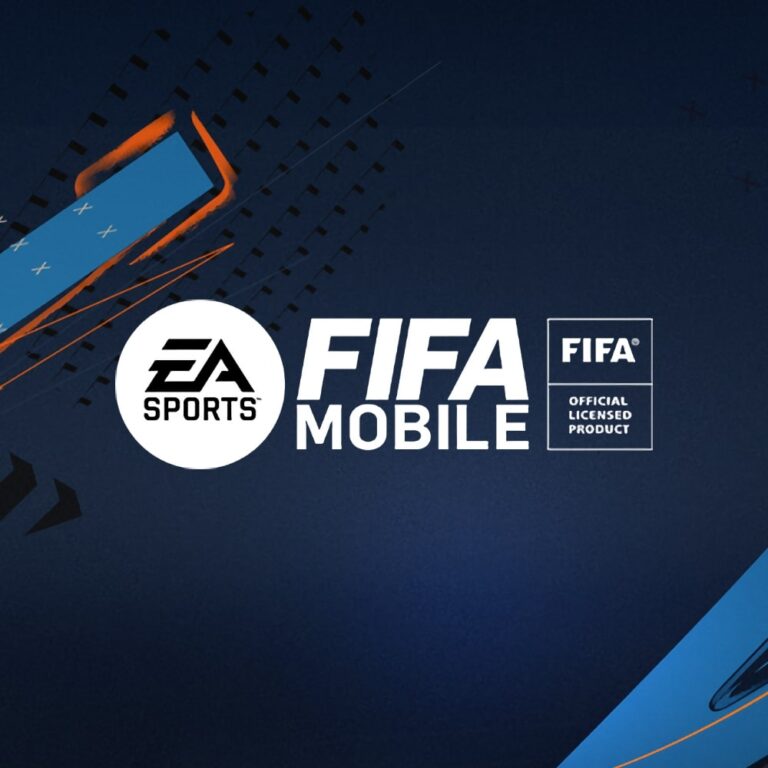 EA FC Mobile BR logo on dark blue background with orange and blue accents